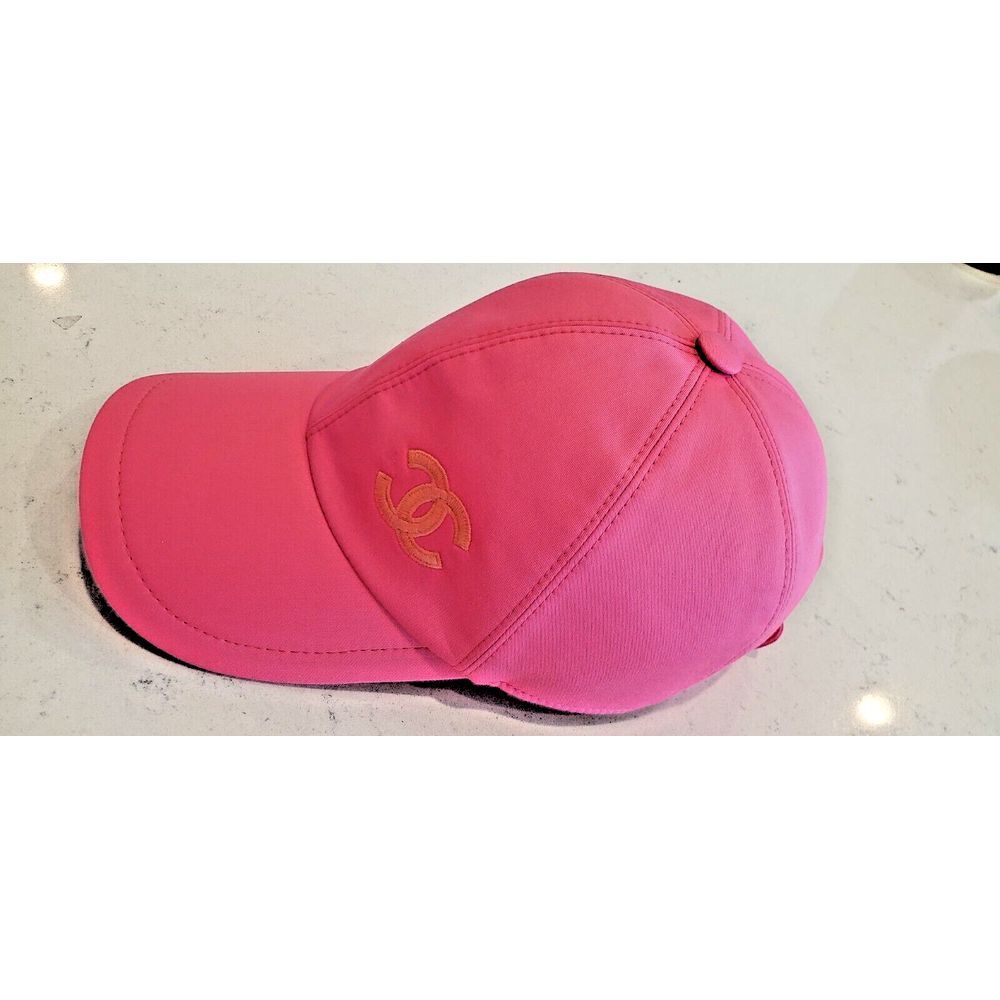 CHANEL CC Embroidered Logo Pink Cotton Baseball Cap Hat One Size